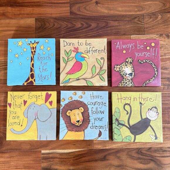 Canvas Print Wall Art Kids Room Nursery Animals Inspirational Quotes Set of 6 - Picture 9 of 9